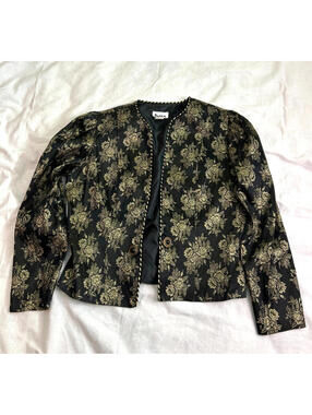 Vintage Patra Black & Gold Metallic Floral Evening Jacket Blazer Size 14